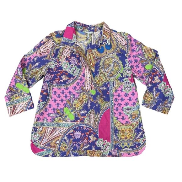 Hinson Wu Aileen 3/4 Sleeve Paisley Printed Shirt Button Back Size 16 $270 NWOT - Picture 3 of 16